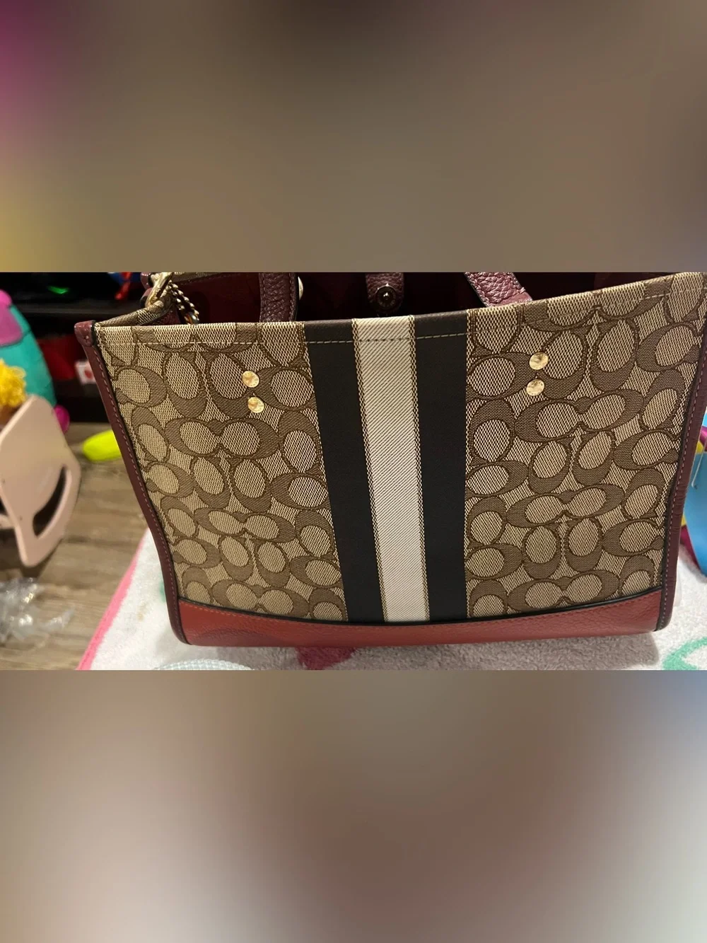 COACH BAG in brown and orange tote small